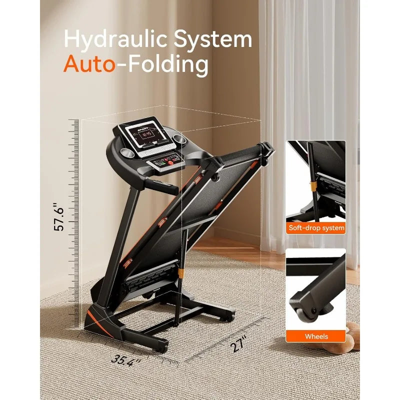 Treadmills for Home, Treadmill with 0-15% Auto Incline, 3HP Folding Treadmills for Running Walking with 300LBS Weight Capacity