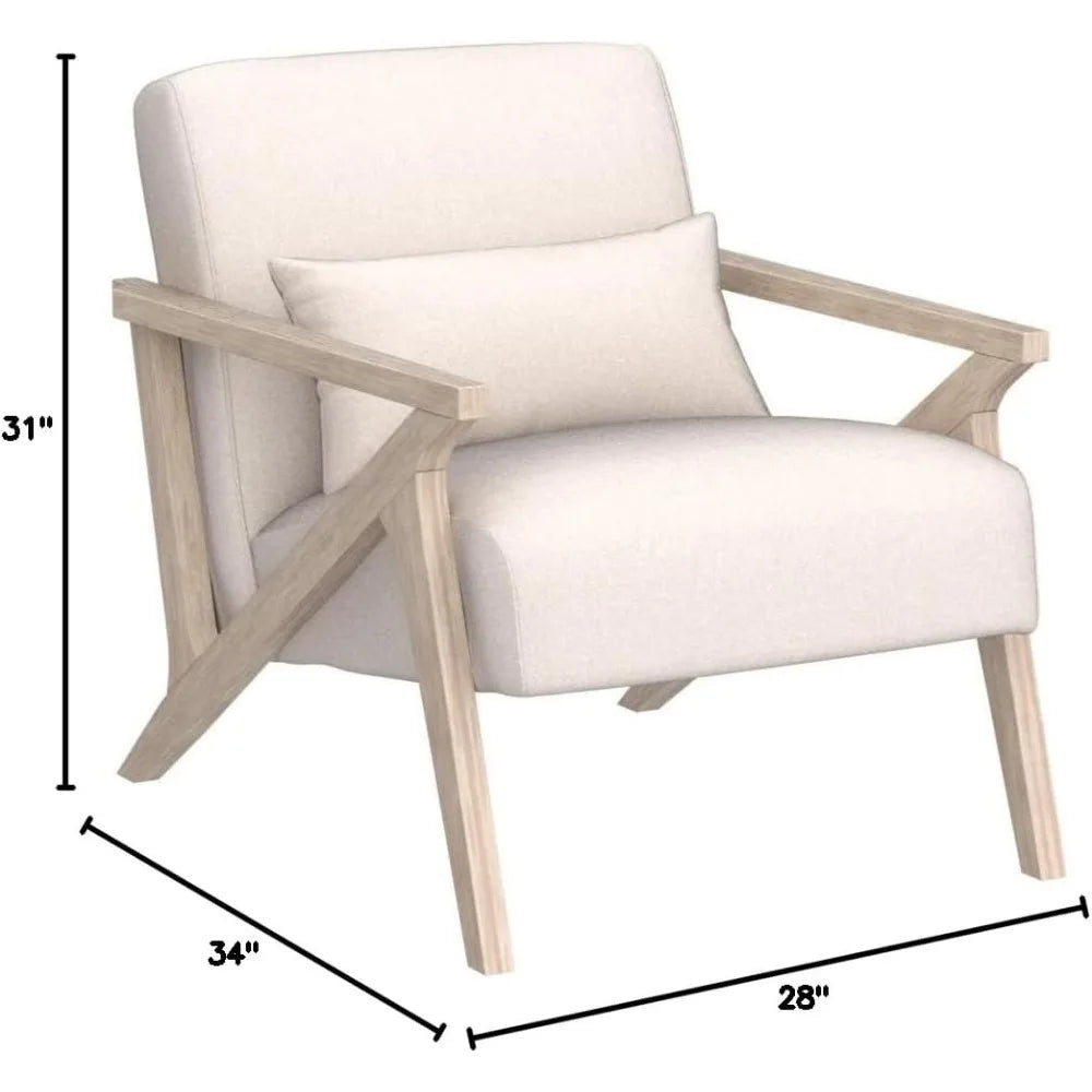 Mid Century Modern Chair with Wood Frame, Upholstered Armchair with Waist Cushion, Accent Chair for Living Room Bedroom Ap