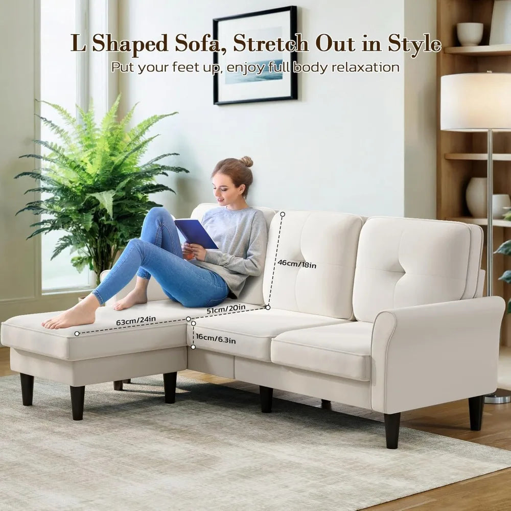 Sectional Couches for Living Room, 83" Velvet Modern 3 Seater Sofa, L Shaped Couch with Ottoman, Small Sectional Couch Sofas