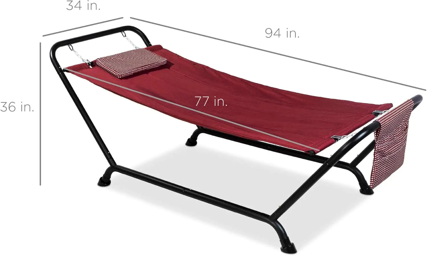 Outdoor Hammock Bed with Stand for Patio Backyard Garden Poolside w Weather Resistant Polyester  500LB Weight Capacity