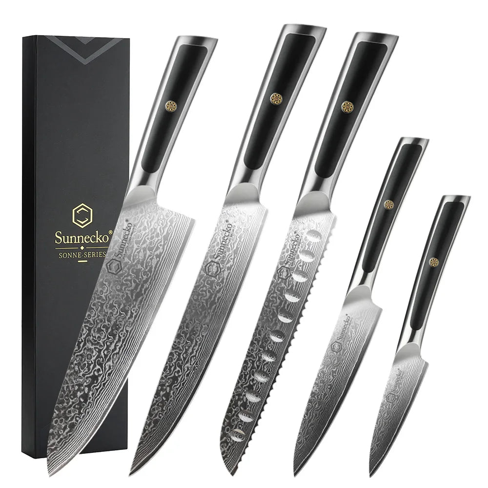 Sunnecko Damascus Chef's Knives 1-7PCS/Set High Carbon VG10 Steel Meat Cutting Knife Ultra Sharp Utility Slicing Kitchen Knife