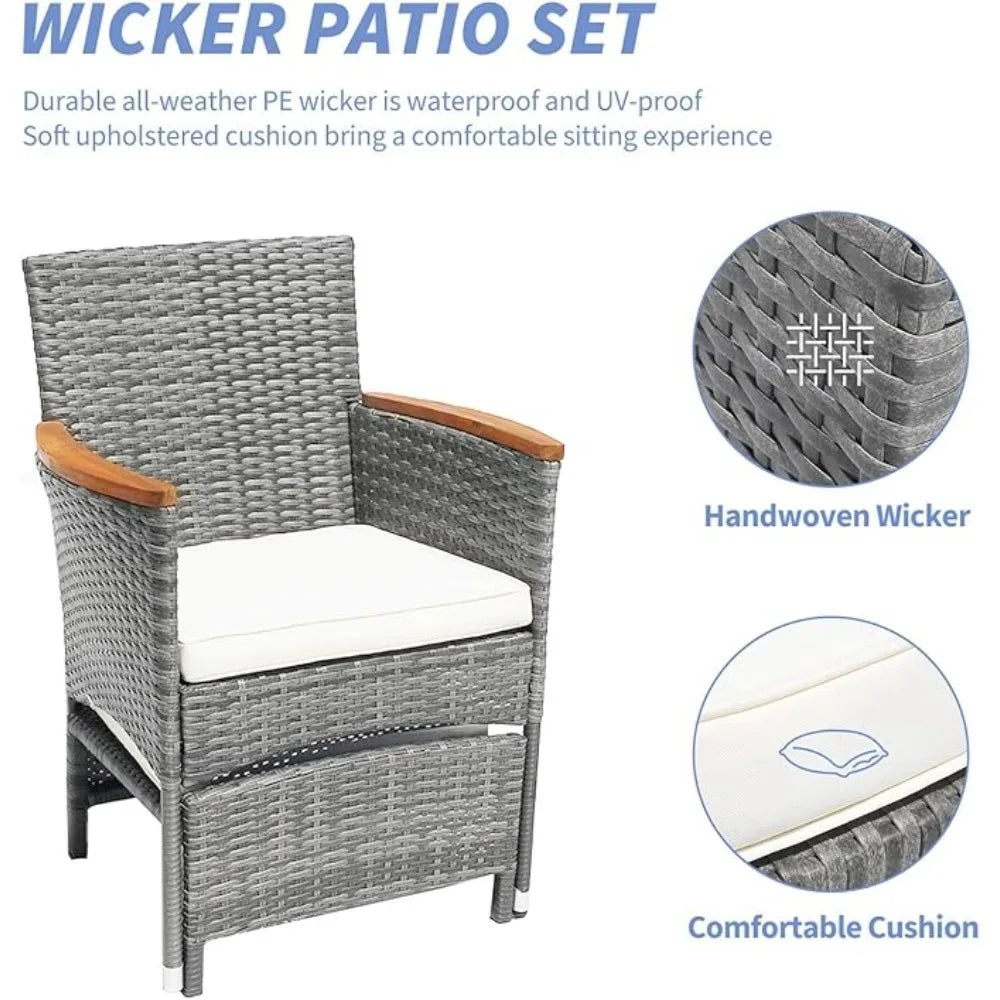 Outdoor Patio Furniture Set with Table & ottoman, 5 Piece Wicker Patio Sets with cushion, Outdoor Furniture Patio Set