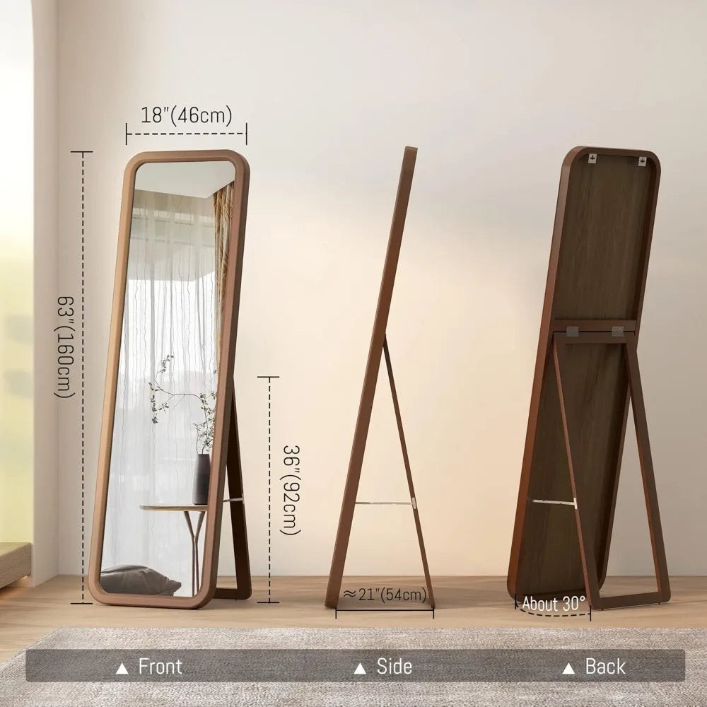 Elegant Wooden Full-Length Mirror for Bedroom Vanity and Decor