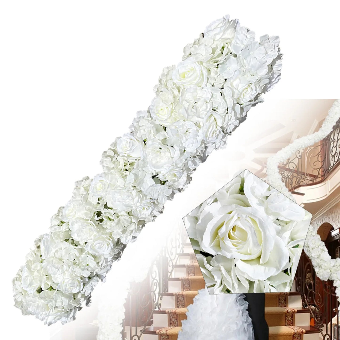 100cm Artificial Flower Row White Flower Row for Wedding Bouquet Party Decoration Background Decor