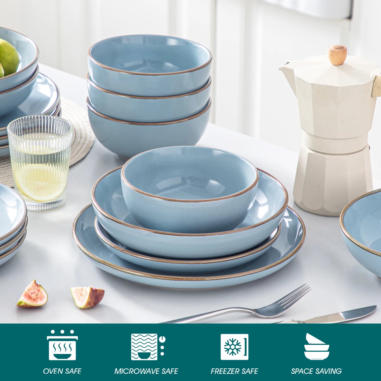 VANCASSO NYMPH 16/32 Piece Ceramic Glaze Tableware Set with Dinner/Dessert/Soup Plate/Bowl  For 4/8 Person 4 Color Optional