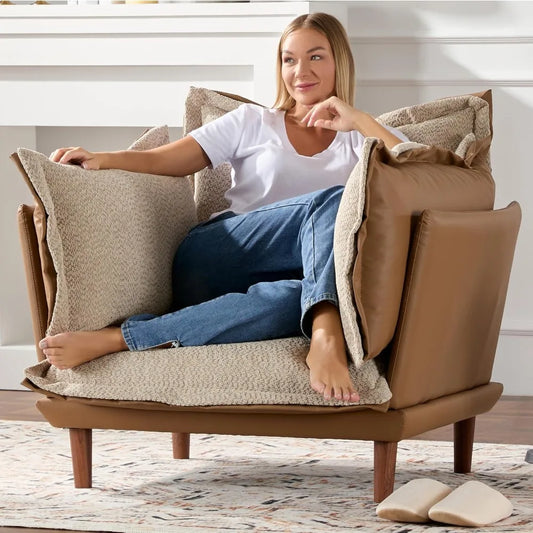 Oversized Armchair Accent Chair Reading Chair with 4 Cushions,Single Sofa Lounge Living Room Chair with Feather and Doll-Cotton