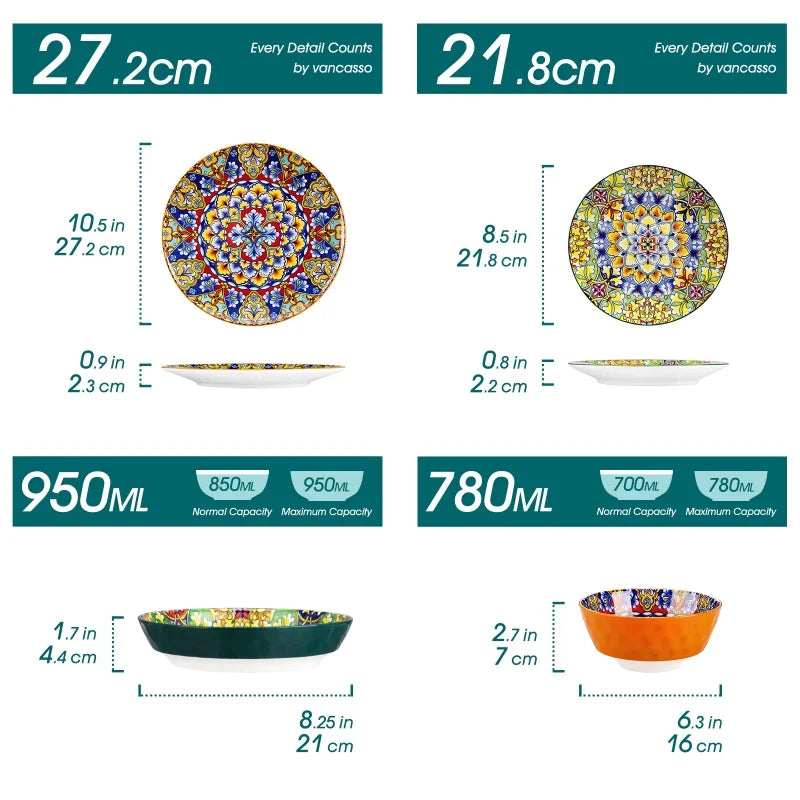 Malacasa Bohemia Retro Ceramic Dinnerware Set Floral
