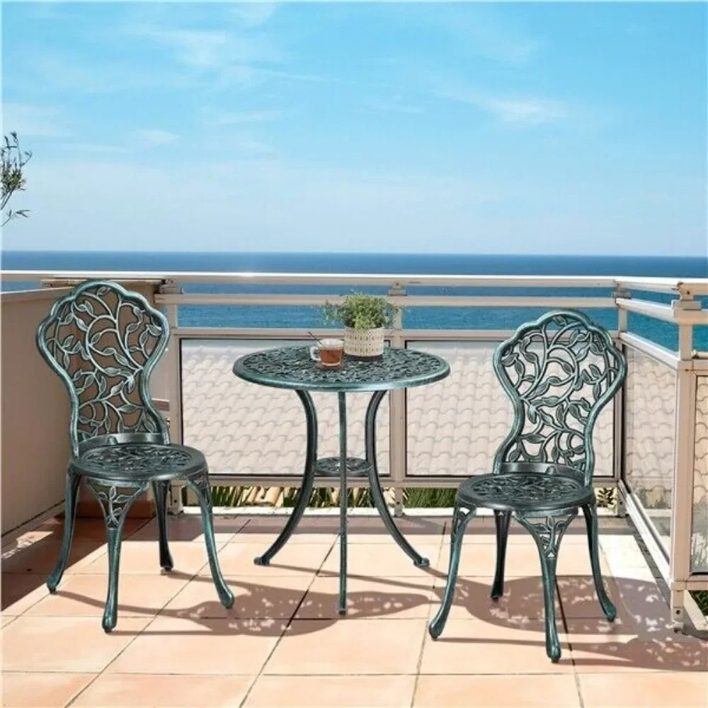 3Pcs Patio Table Chairs Furniture Bistro Set Cast Aluminum Outdoor Garden Green