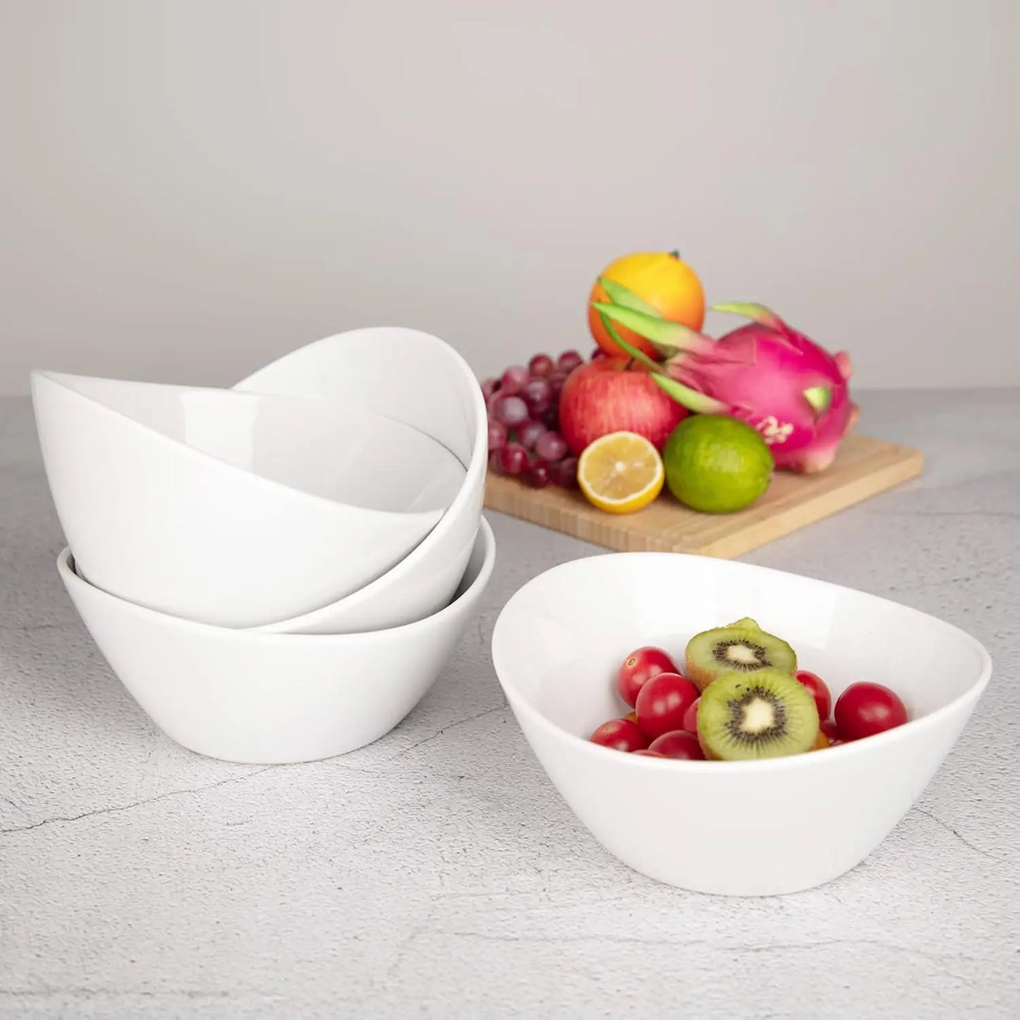 8" Serving Bowls, 42 Oz Porcelain Bowls Set of 4, Large Oval Ceramic Dessert Bowlsfor Salad Ice Cream Snacks Cereal Pasta Soup