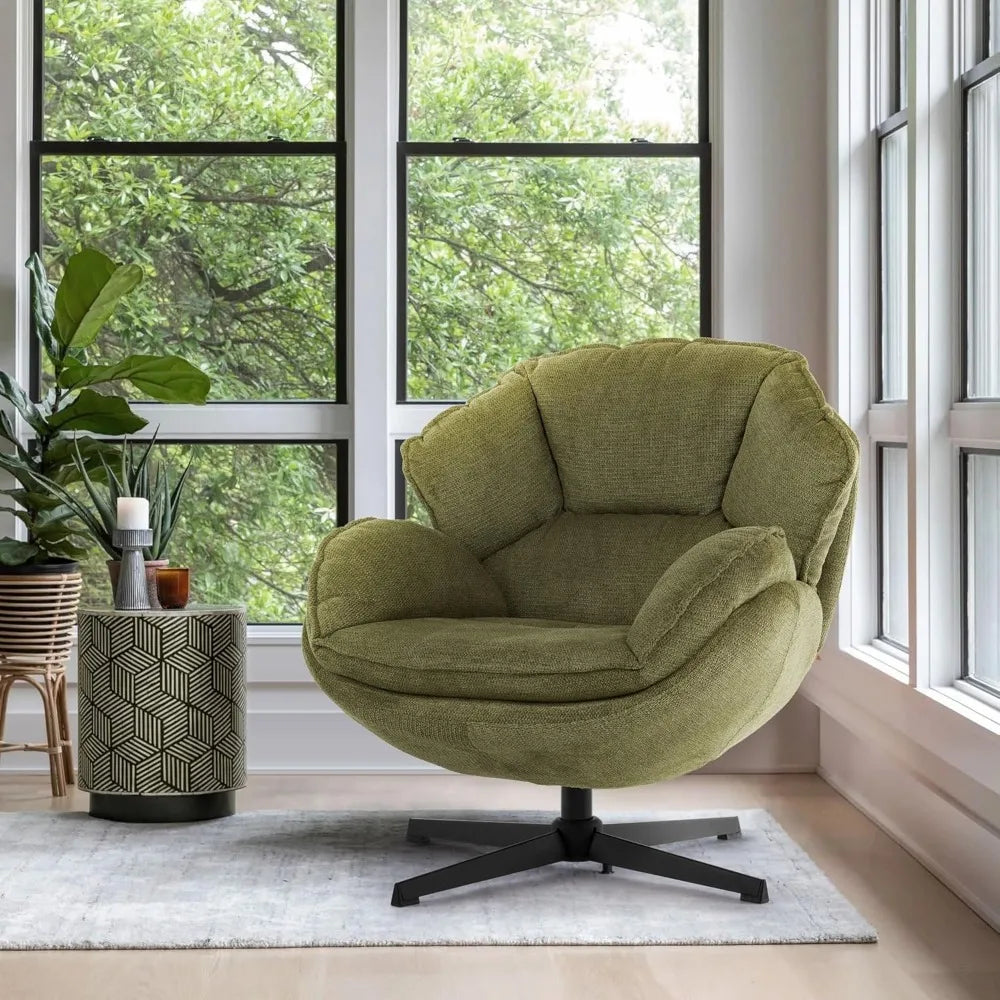 Swivel Accent Chair for Living Room, Upholstered Armchair with Metal Legs, Lounge Sofa Chair, Comfy Leisure Chairs for Bedroom R