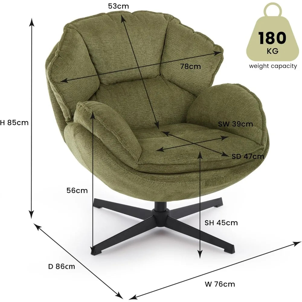 Swivel Accent Chair for Living Room, Upholstered Armchair with Metal Legs, Lounge Sofa Chair, Comfy Leisure Chairs for Bedroom R