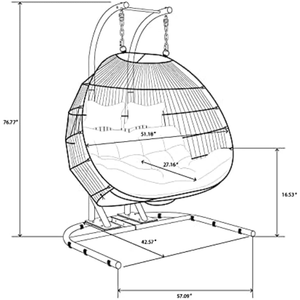 Double Hanging Egg Chair Swing - 2 Person Heavy Duty Hanging Wicker Rattan Swing Chair with Foldable Basket, Chair Swing