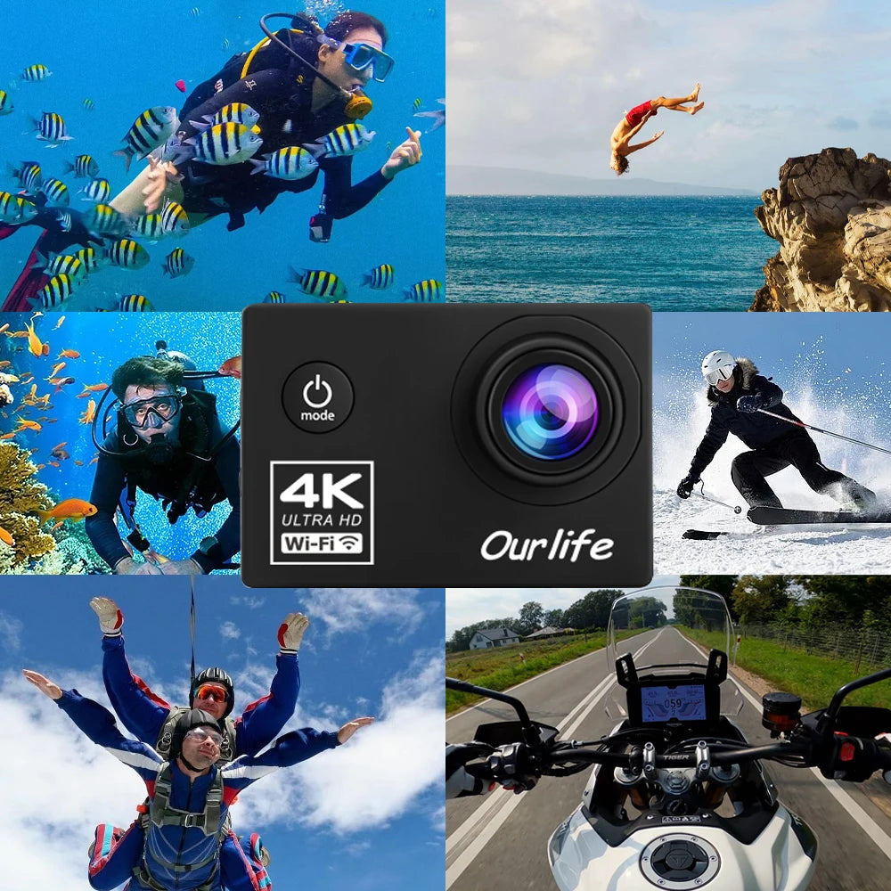 OURLIFE Action Camera 4K Ultra HD 16MP Waterproof 30M