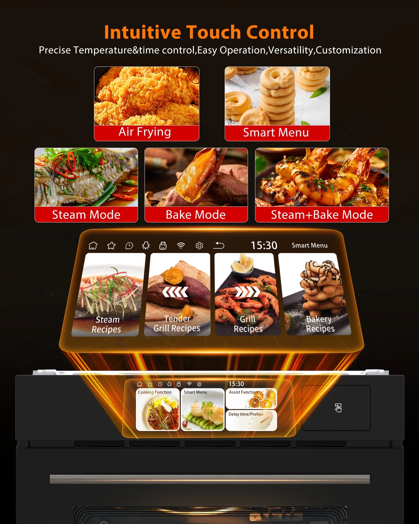 Electric Wall Oven With TFT Display 8 Steam Cooking Modes