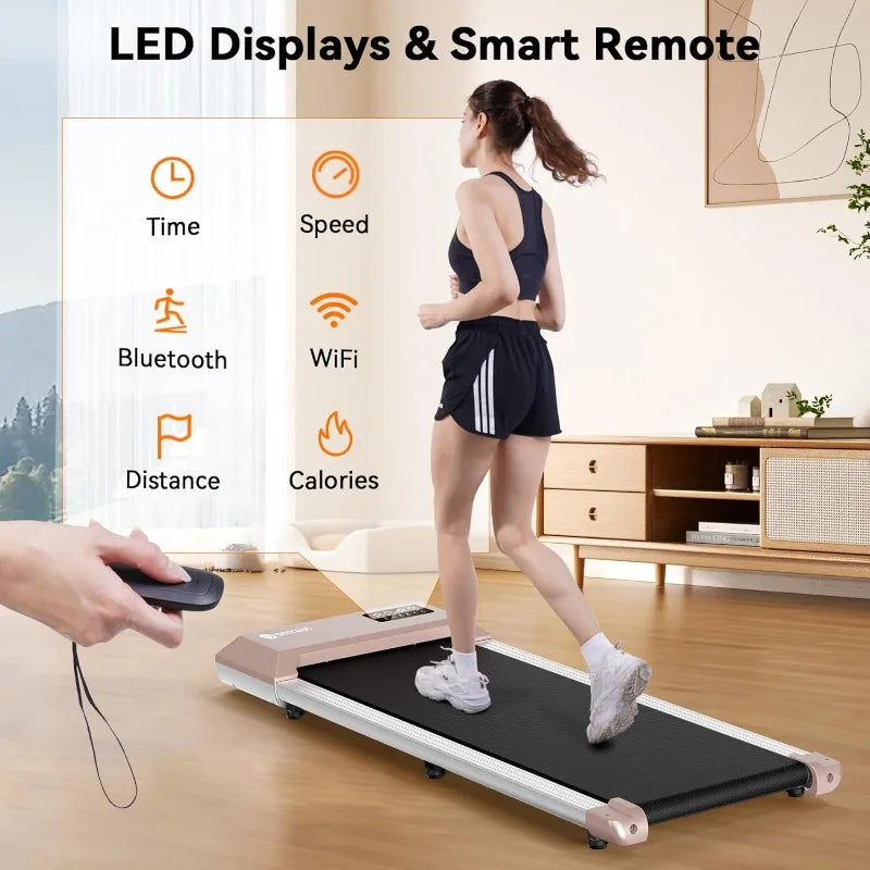 DeerRun Walking Pad, Smart Under Desk Treadmill, 2.2HP Small Quiet Portable Treadmill, APP & Remote Control, Knee-Protective