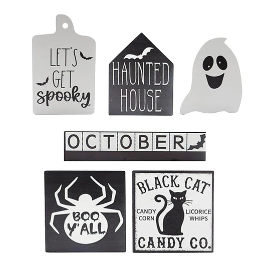 6Pcs Halloween Tier Tray Decorations PVC Autumn Tiered Tray Decoration Rustic Tiered Tray Decor Items for for Home Table Decor