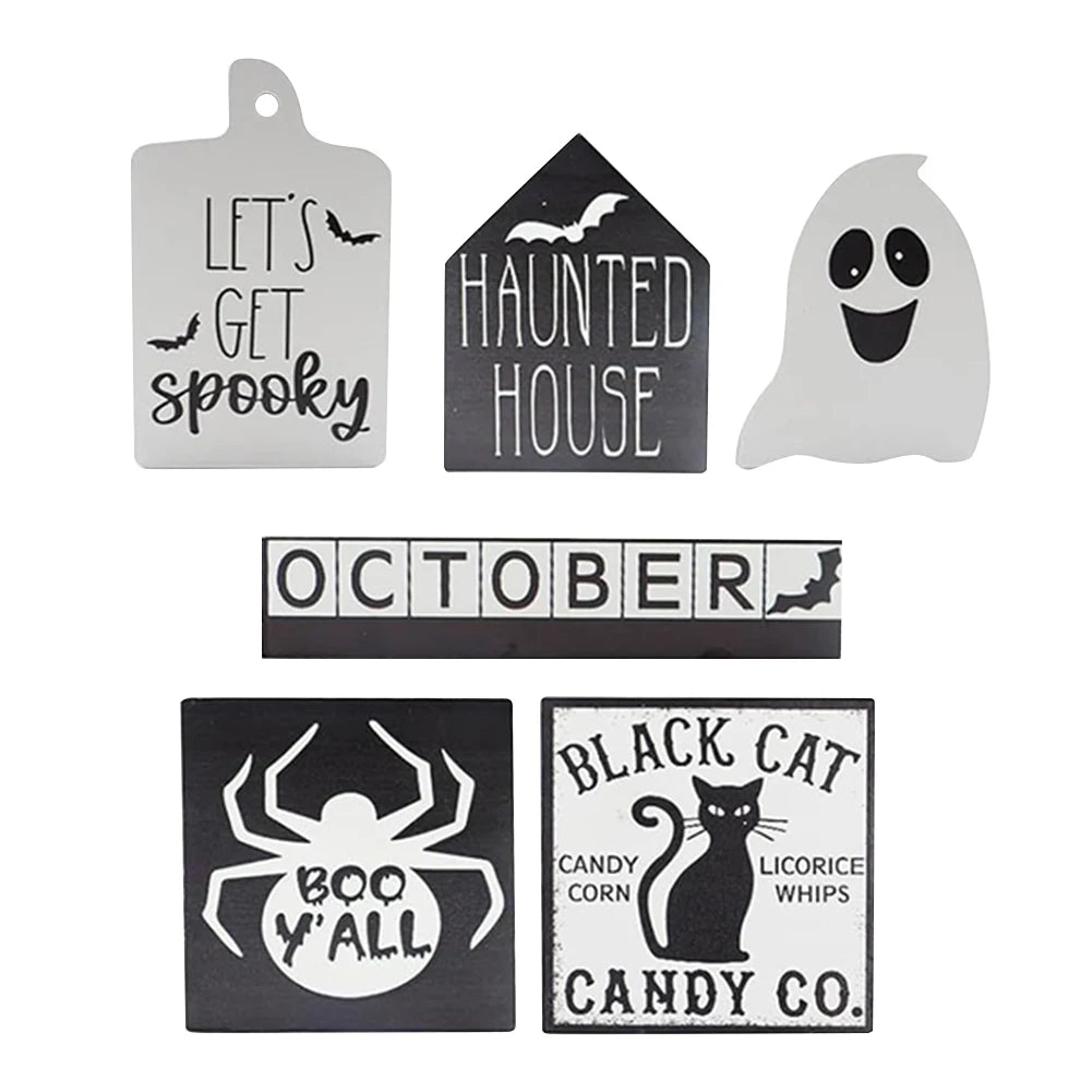 6Pcs Halloween Tier Tray Decorations PVC Autumn Tiered Tray Decoration Rustic Tiered Tray Decor Items for for Home Table Decor