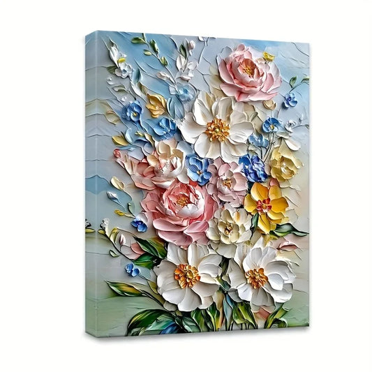 12x16 Framed Vibrant 3D Floral Canvas Art Wood Frame