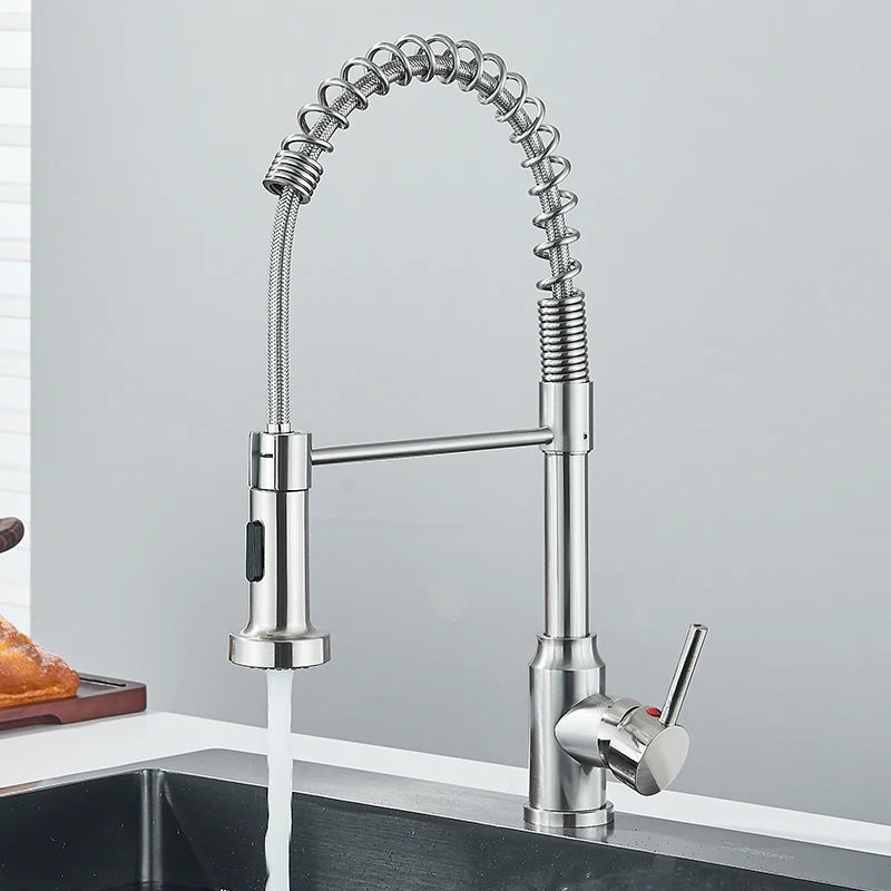 Pull Down Kitchen Faucet Sing Handle Hot Cold Water Mixer Tap 360° Swivel Dual Function Nozzle Kitchen Sink Tap Crane