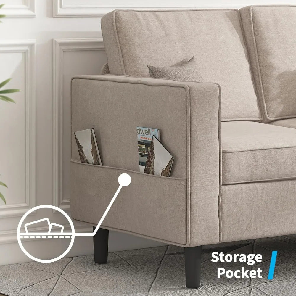 3 Pieces Sectional L Shaped Living Room Sofa Couches Set – 3-Seater 78" Width Small Couch Sofas, Living Room Furniture Sets