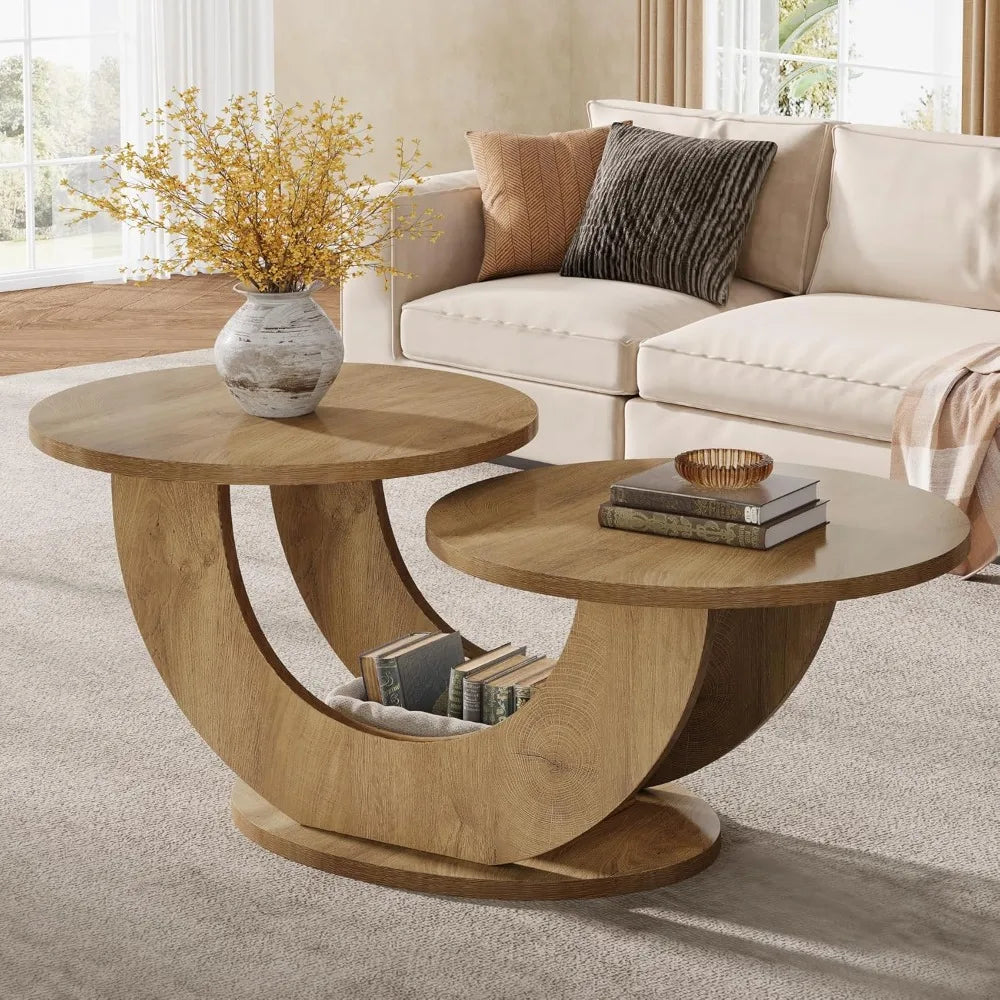 46-inch Modern U-Shape Frame Round Coffee Table for Living Room with Funky Design