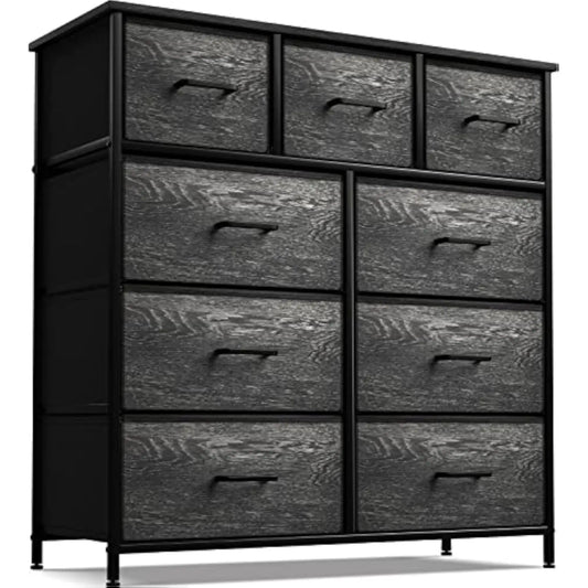 Dresser with 9 Faux Wood Drawers  Storage Unit Organizer Chest for Clothes Bedroom  Hallway  Living Room  Closet