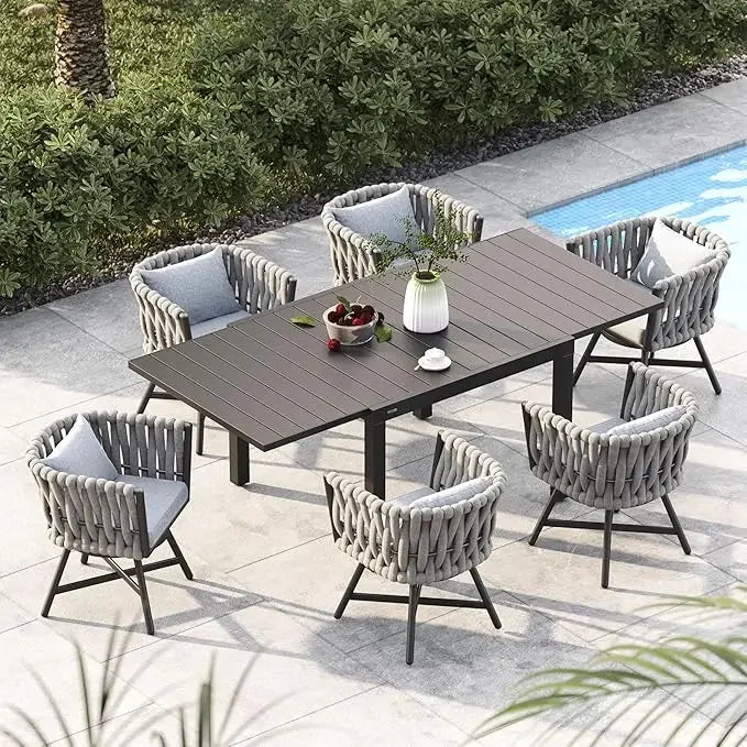 9-Piece Outdoor Dining Set for 8, Patio Dining Furniture Set for 8 Swivel Rope Wicker Chairs