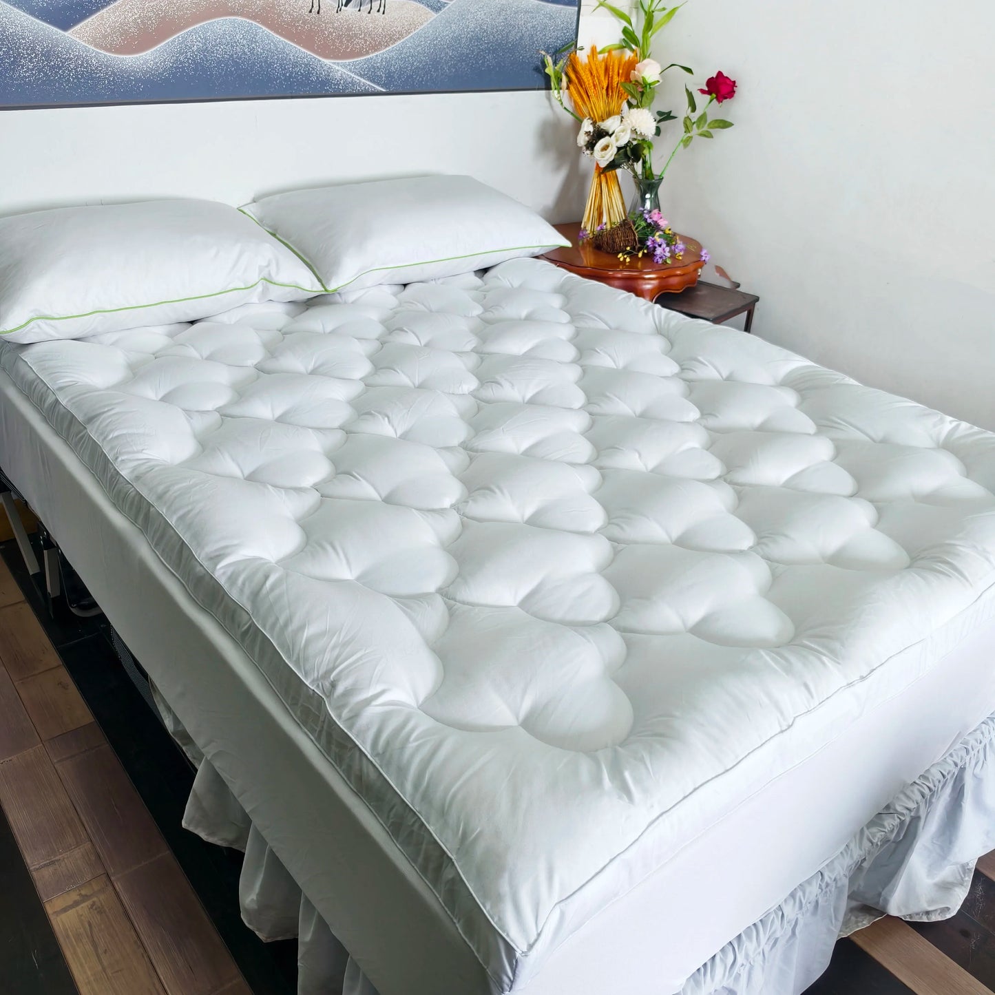 Extra Thick Mattress Topper, 600gsm Cooling Mattress Pad Cover for Deep Sleep,3D+7D Snow Down Alternative Fill Plush Pillow Top