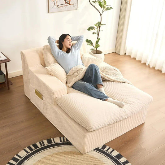 Chaise Lounge Chair Indoor, Extra Cloud Layer, Convertible Sleeper Sofa Couch with Removable Pillows & Side Pockets