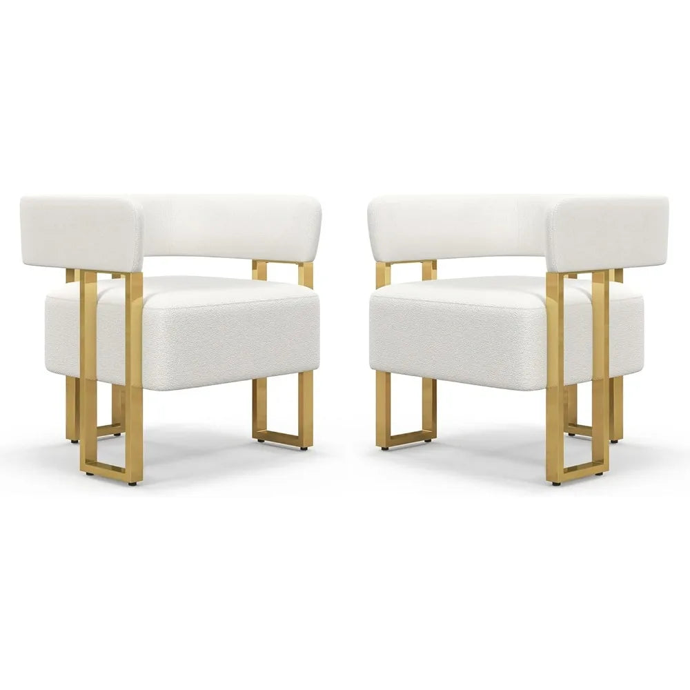 White Sherpa Boucle Accent Chair Set of 2, Modern Armchair Bucket Chair Comfy Side Chair Round Arm Chairs for Living Room