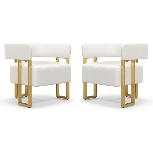 White Sherpa Boucle Accent Chair Set of 2, Modern Armchair Bucket Chair Comfy Side Chair Round Arm Chairs for Living Room
