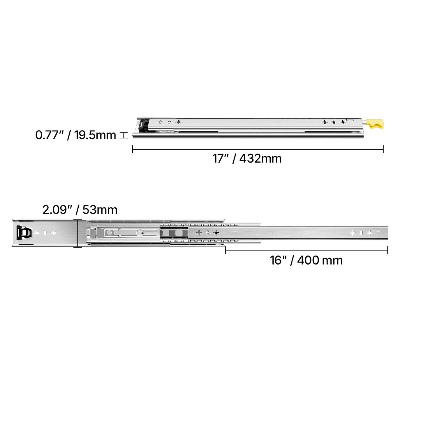 VEVOR Set of 2 Drawer Rails Sizes Ranging from 16 to 60 in 250 lbs Weight Limit Lockable Drawer Rails Ball Bearing Side Mount