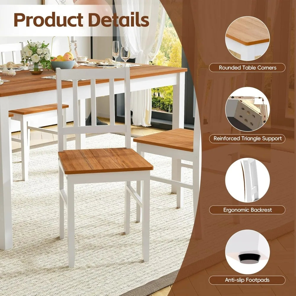 5-Piece Farmhouse Dining Table Set for 4 - Space-Saving Kitchen Dinette Set with 4 Chairs & Rubber Wood Legs