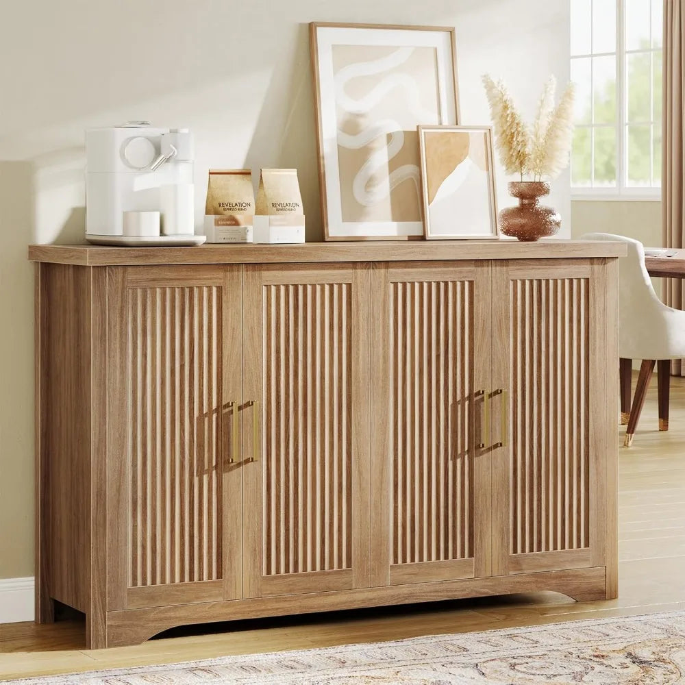 Fluted Buffet Cabinet with Storage Accent Sideboard, Modern Credenza with 4 Doors & Adjustable Shelves, A Versatile Piece Blendi