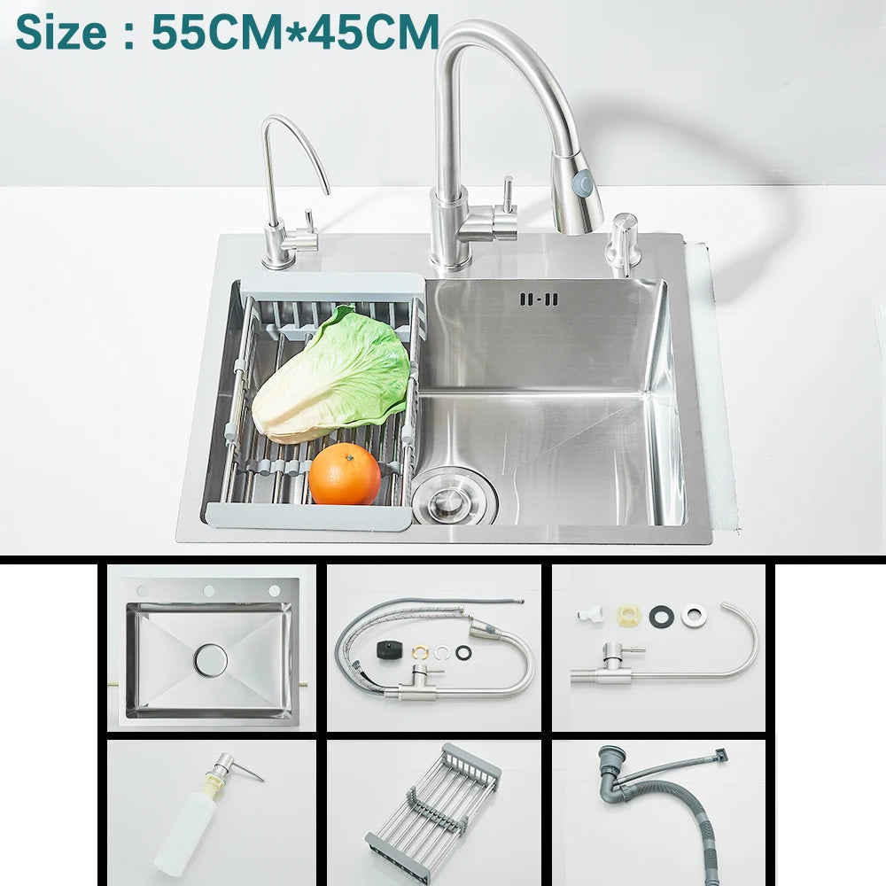 Multifunctional Kitchen Waterfall Sink Digital Display Large Single Gray Sink Dish Basin Sink 304 Stainless Steel