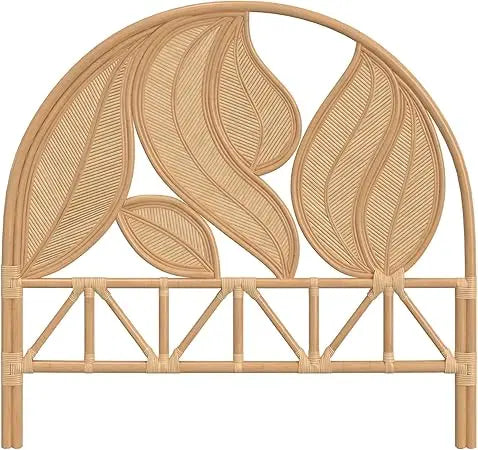 Palm Springs Rattan Headboard for Queen Size Beds Natural Boho Style with Intricate Palm Leaf Pattern and Arch Perfect for Coas