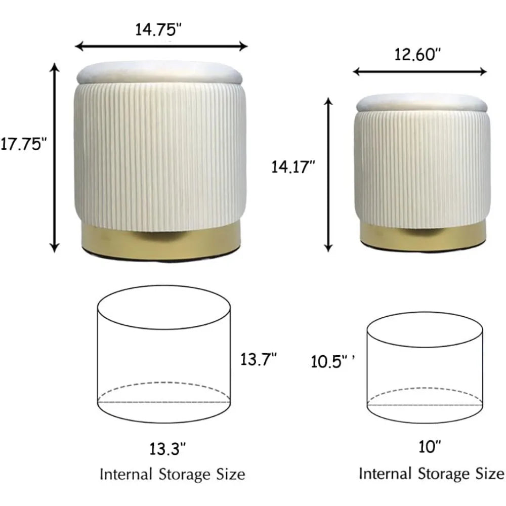 Round Ottoman With Storage Set Of 2 Vanity Stool Foot Rest