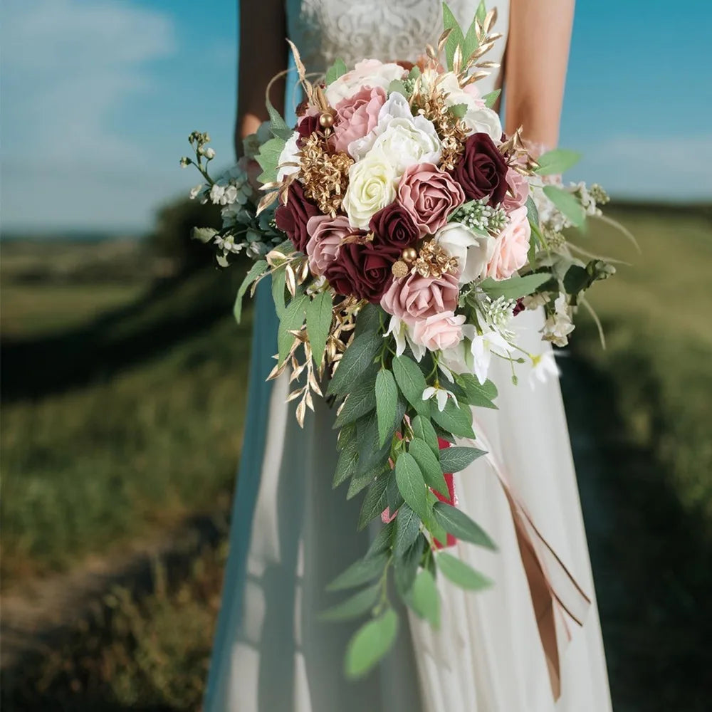 Bridal Bouquet Cascading, Wedding Bouquets for Bride, Bride Bouquets for Wedding Ceremony and Anniversary Artificial