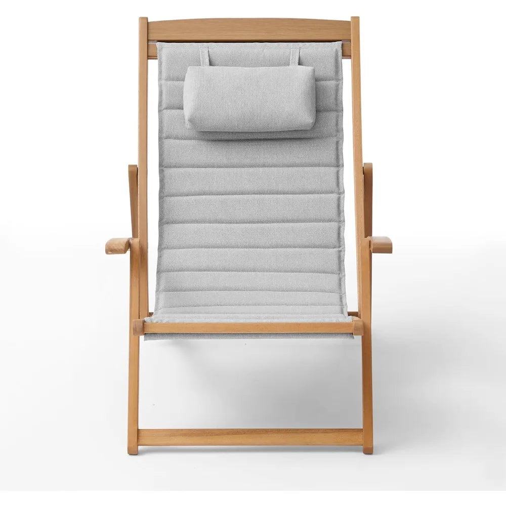 Folding Deck Chair - Sustainable Eucalyptus Frame & Heavy 230g Polyester Fabric | Adjustable Sun Lounger for Poolside