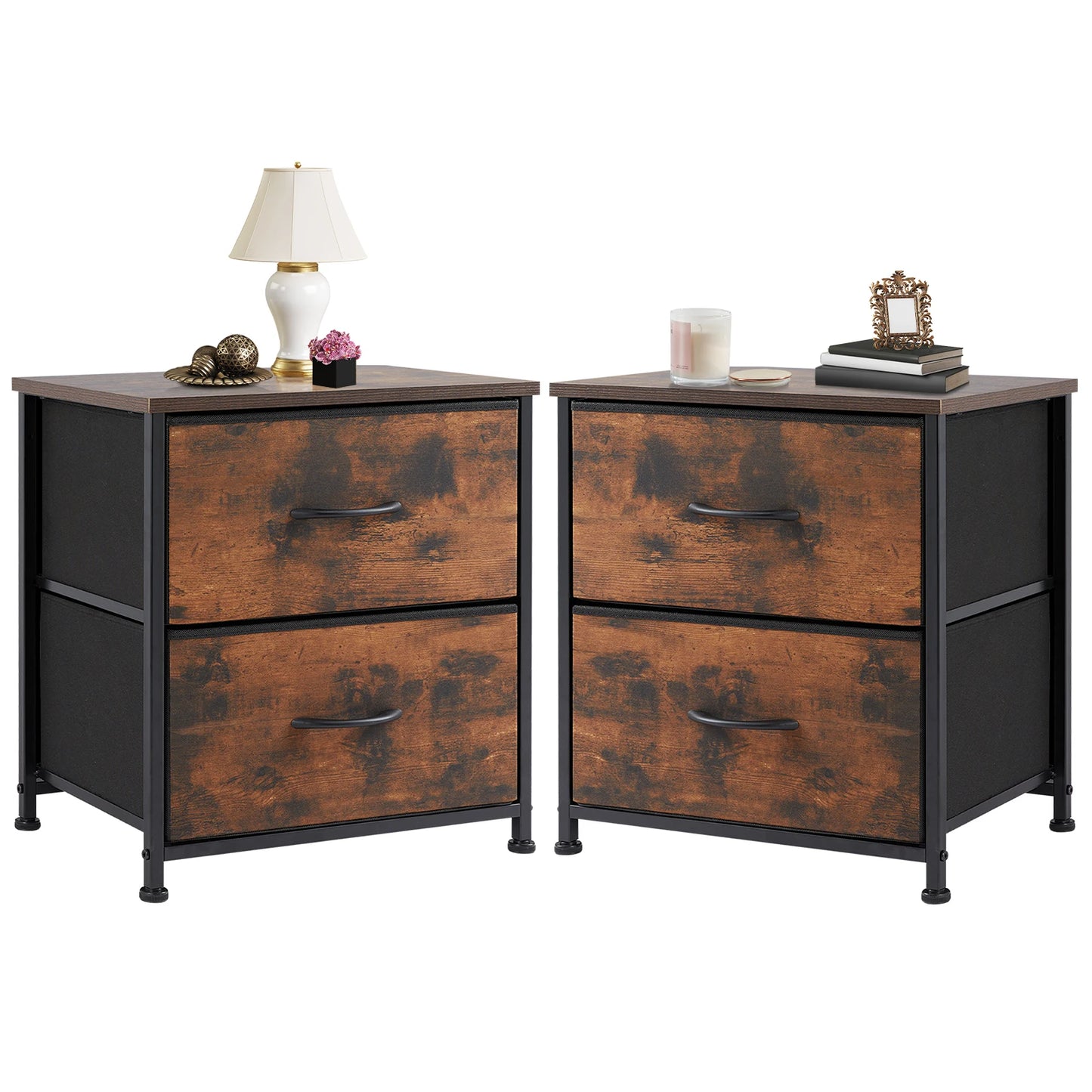 Modern Minimalist Nightstand with Two Fabric Drawers for Storage