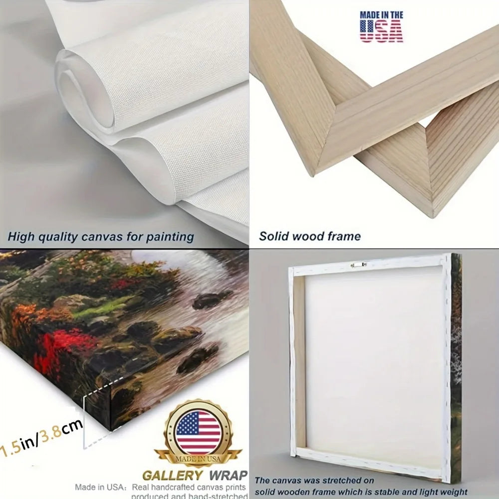American Flag Canvas Wall Art in Pine Frame Vintage Finish
