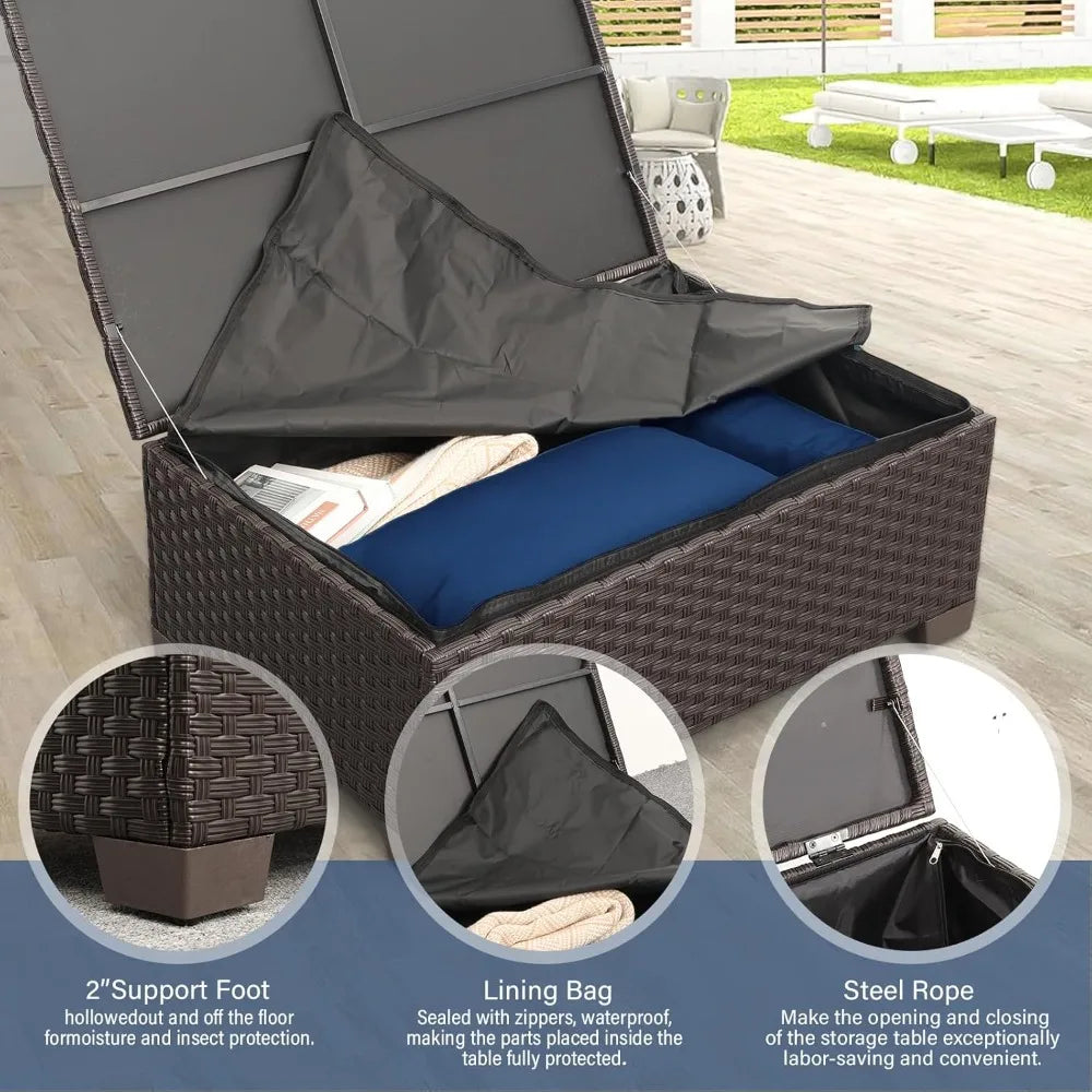 Patio Furniture Set Outdoor Sectional Sofa Set 3 Pieces Wicker Patio Furniture Outdoor Couch Outdoor Ottoman Coffee Table