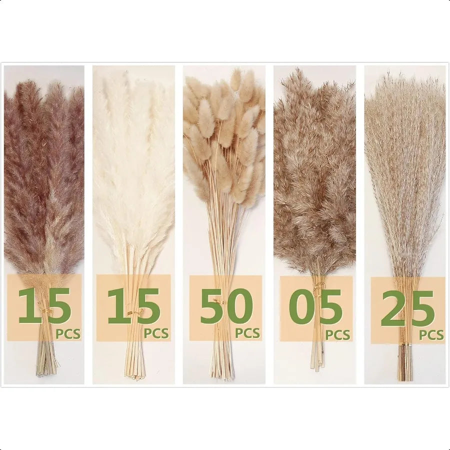 Natural Dried Pampas Grass Decor 110 PCS Pampas Grass Contains White Bunny Tails Dried Flowers Artificial Flowers for Bathroom