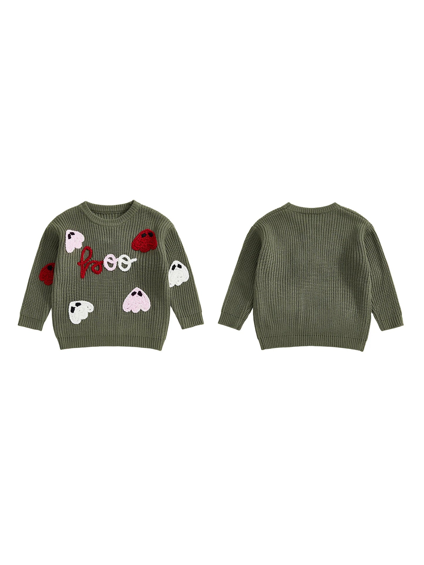 Spooky Halloween Sweater with Pumpkins and Bats Knitted Long Sleeve Crew Neck Pullover for Kids Boy Girl