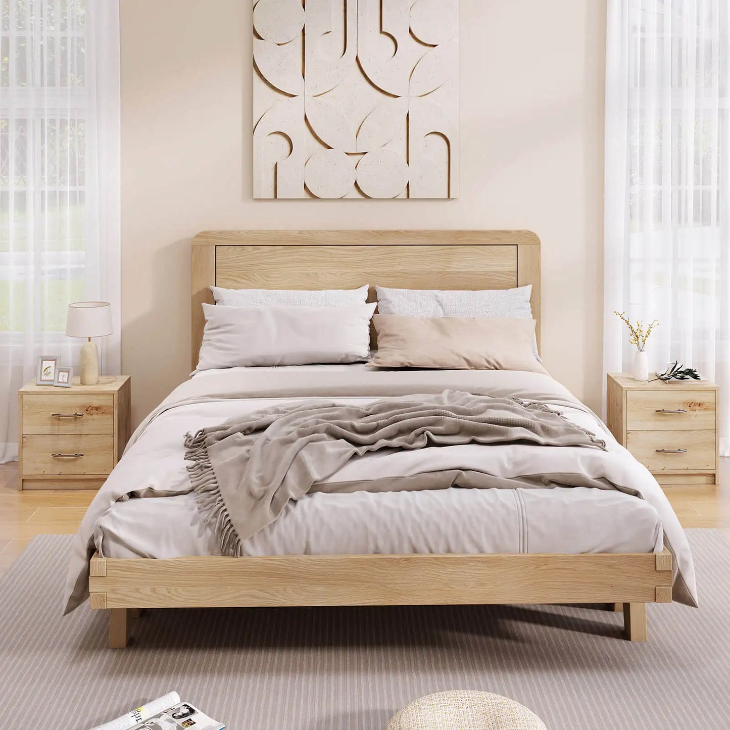 2-Drawer Nightstand Modern Bedside Table with Storage for Living Room Bedroom