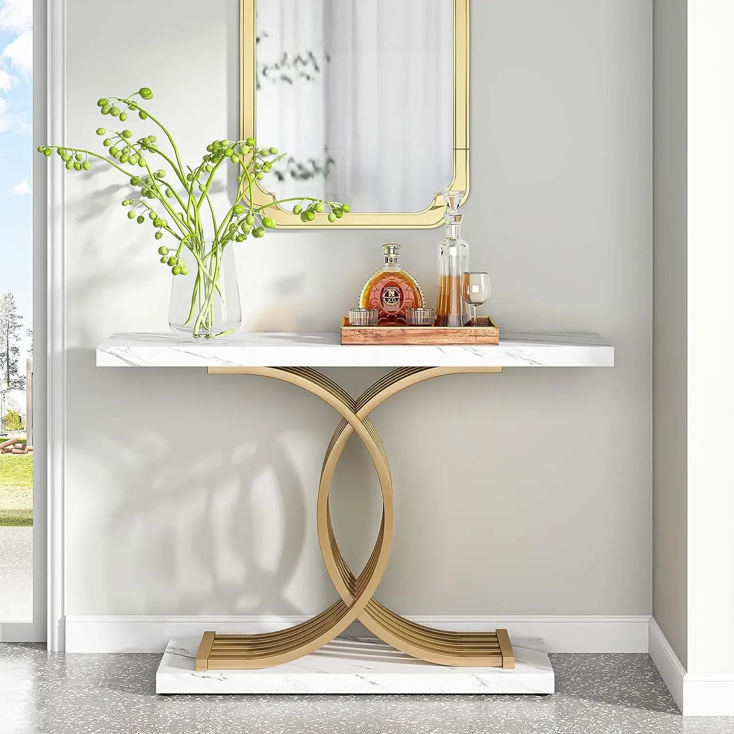 Tribesigns Modern Gold Console Table with Geometric Metal Legs