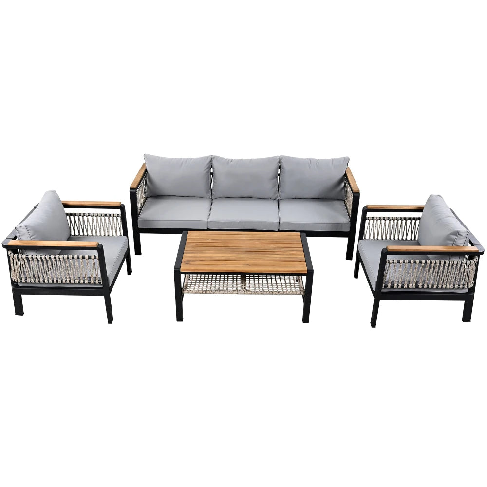 4 Pieces Outdoor Sectional Sofa Set 5-person Patio Seating Group  Outdoor Cnversation Set with Cushions and a Coffee Table