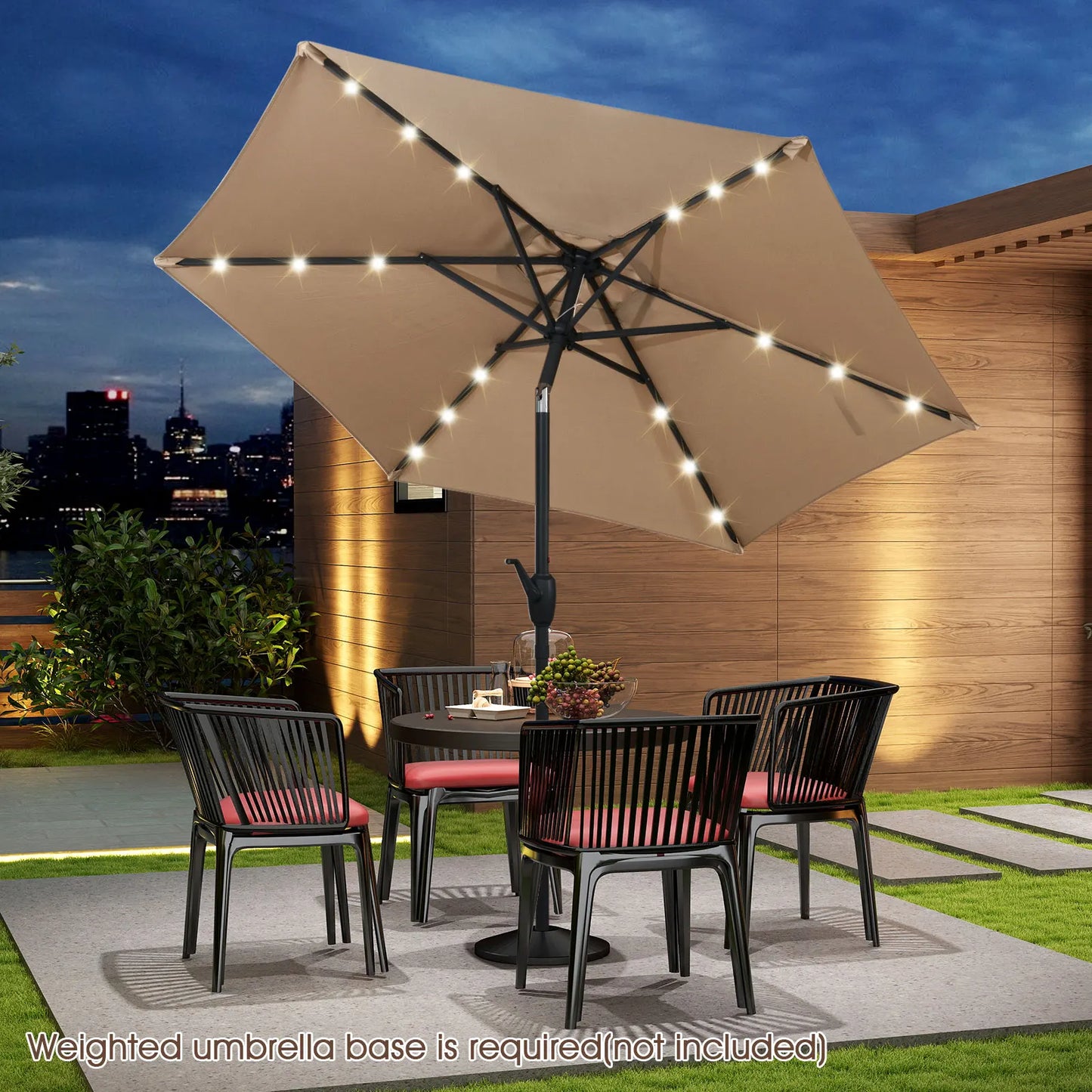 7. 5 ft Solar Powered Patio Umbrella w/ LED Lights Push Button Tilt Crank Handle