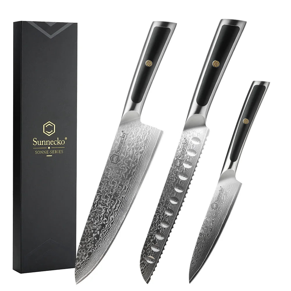 Sunnecko Damascus Chef's Knives 1-7PCS/Set High Carbon VG10 Steel Meat Cutting Knife Ultra Sharp Utility Slicing Kitchen Knife