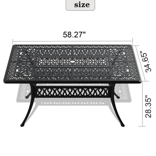 Elegant Cast Aluminum Patio Dining Table with Umbrella Hole